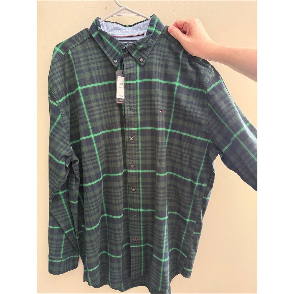 Tommy Hilfiger Navy & Green Plaid Button-Down Shirt